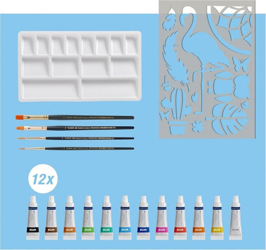 Faber-castell Watercolor Paints 12 Colors Painting Set Brushes Stencil Palette