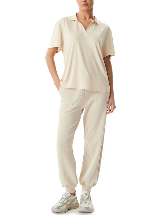 Women's Polo Blouse Short Sleeve Beige