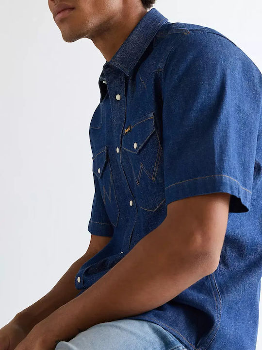 Short Sleeve Denim Shirt Dark Blue