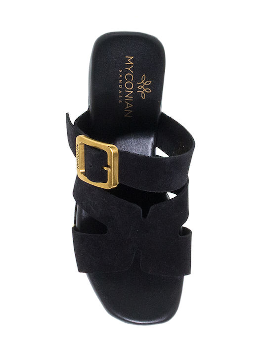 Myconian Leather Women's Flat Sandals Black
