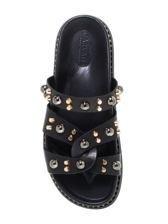 Leather Women's Flat Sandals Flatforms Black