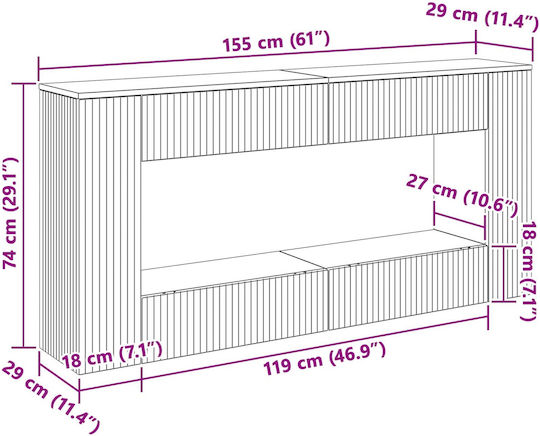 Konsolentisch Holz M155xB29xH74cm