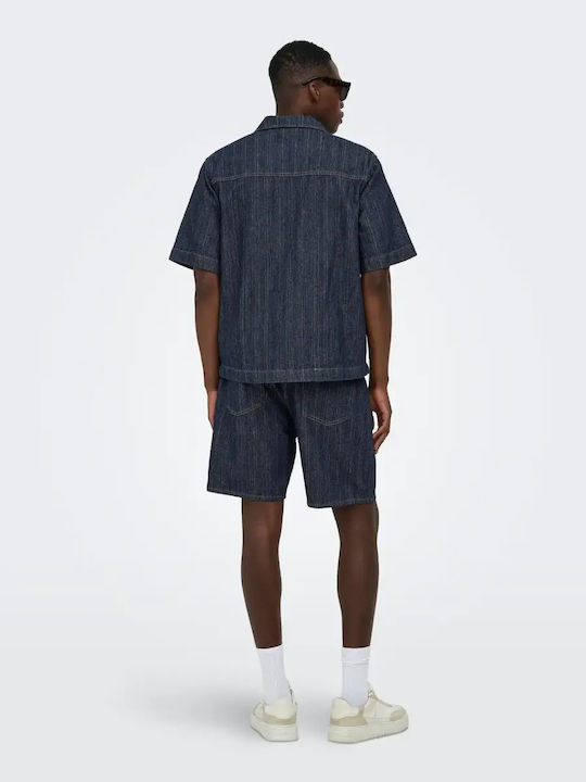 Kurzärmeliges Denim Herrenhemd Navy