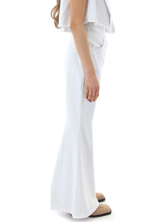 Damen Hochbund Stoff Hosen Capr Λευκά