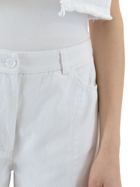 Damen Hochbund Stoff Hosen Capr Λευκά