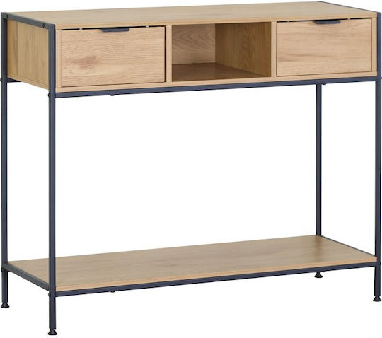 Wooden Console Table Wood & Metal Oak / Black L100xW35xH80cm