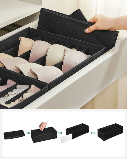 Songmics Fabric Storage Case for Belts Socks Underwear Ties in Black Color 4 Pieces