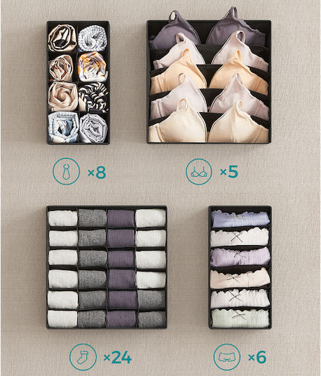 Songmics Fabric Storage Case for Belts Socks Underwear Ties in Black Color 4 Pieces