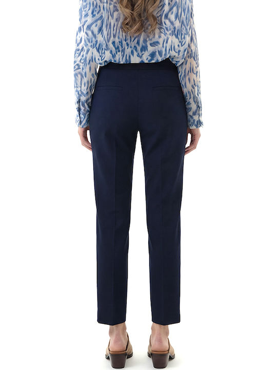 MY T Damen Stoff Capri Hose in Schlank Passform Blau
