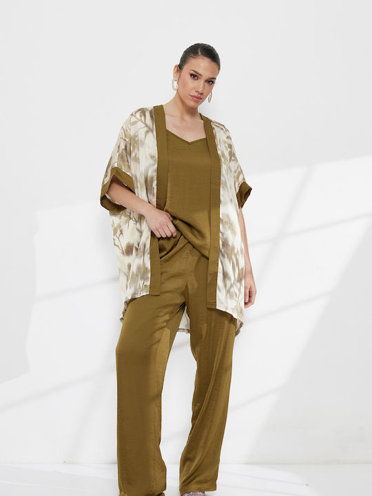 Women's Khaki Set with Trousers in Loose Fit