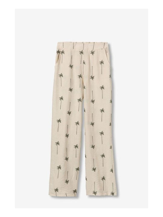 Women's Pantaloons with Rubber Band in Loose Fit Floral Beige