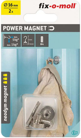 Magnet Cu Cârlig Din Neodimiu 16mm/36,5mm 2 Bucăți Fix-o-moll