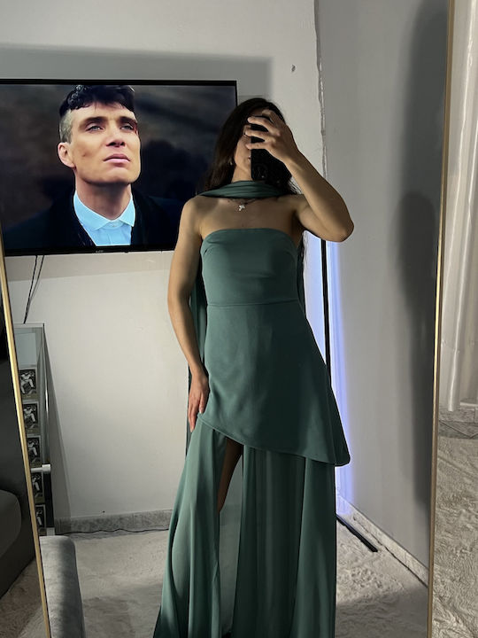 Καλοκαιρινό Maxi Φόρεμα για Γάμο / Βάπτιση Strapless με Τούλι Μέντα