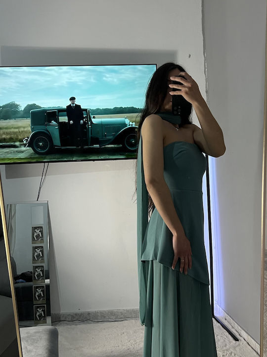 Καλοκαιρινό Maxi Φόρεμα για Γάμο / Βάπτιση Strapless με Τούλι Μέντα