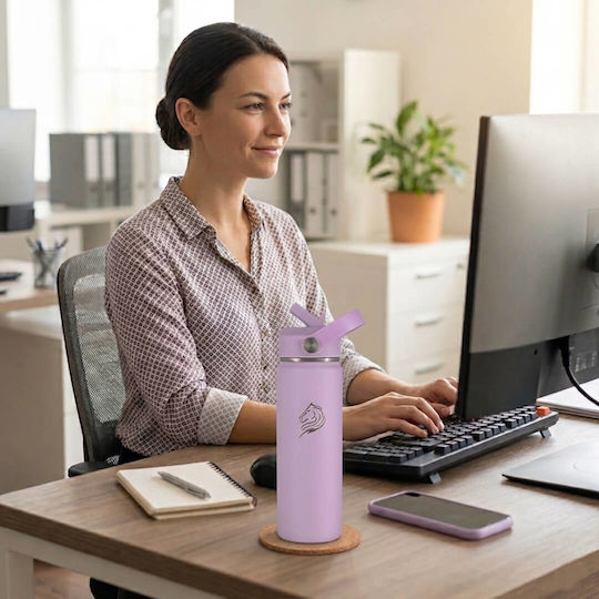 Cool'NMore Μπουκάλι Θερμός Ανοξείδωτο BPA Free 500ml Lavender με Καλαμάκι, Λαβή, Επιστόμιο και Θηλιά