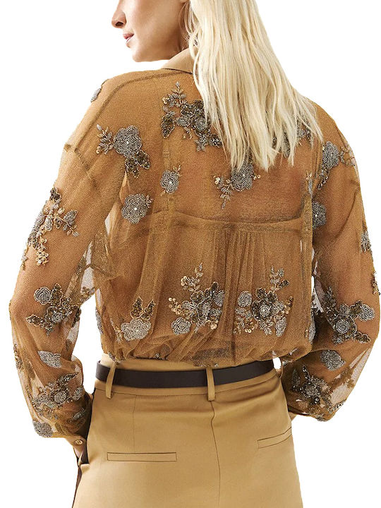 Access Long Sleeve Women's Shirt Gold Floral Access Long Sleeve Women's Shirt Gold Floral