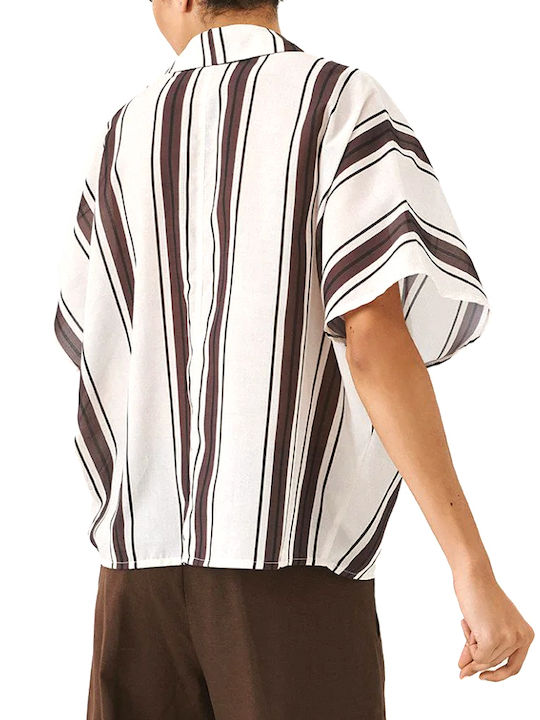 Access Short Sleeve Women's Shirt Brown-Beige Striped Access Short Sleeve Women's Shirt Brown-Beige Striped