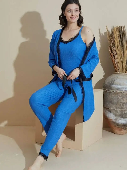 Lindros Summer Women's Cotton Pyjama Set Blue