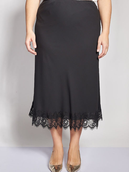 Saten Midi Damenrock Schwarz
