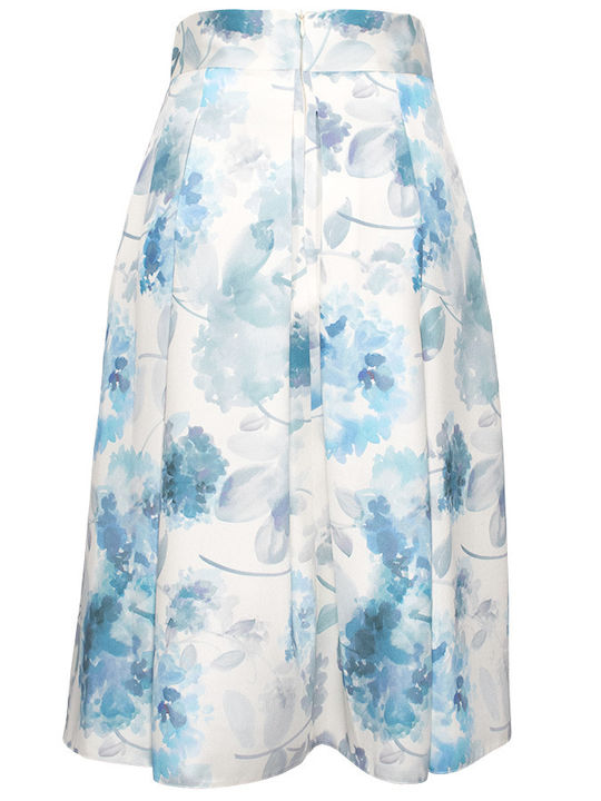 Σατέν Ψηλόμεση Midi Φούστα Floral Μπλε