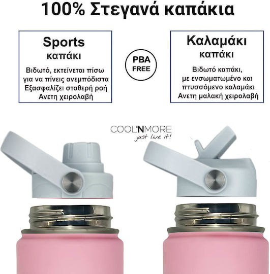 Cool'NMore Stainless Steel Thermos Bottle BPA Free 500ml Stainless Steel with Straw Handle Loop and Mouthpiece