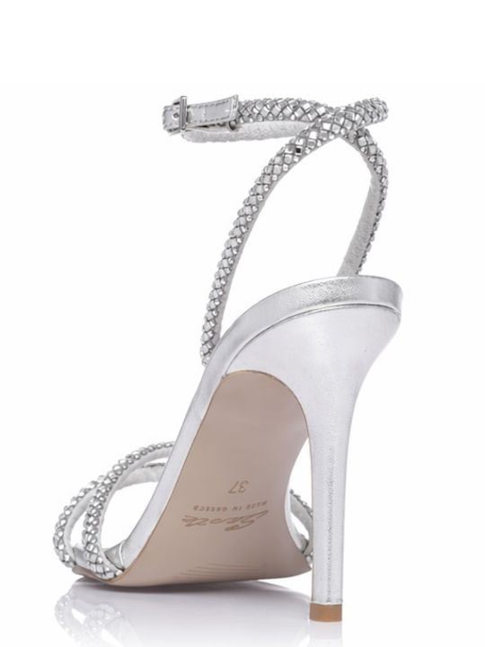 Damen Sandalen Silber Leder