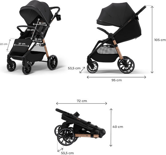 Kinderkraft Grande 2 Ρυθμιζόμενο Καρότσι Μωρού Kατάλληλο για Nεογέννητο Midnight Black