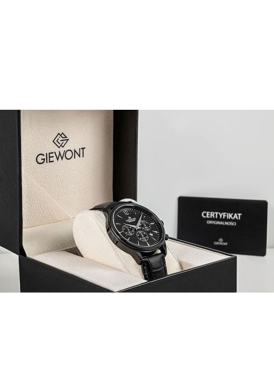 Men's Chronograph Battery Watch with Black Leather Strap