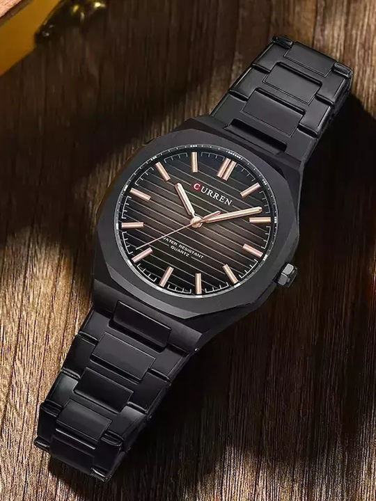 Curren Ανδρικό Ρολόι 42mm Μπαταρίας με Μαύρο Μεταλλικό Μπρασελέ