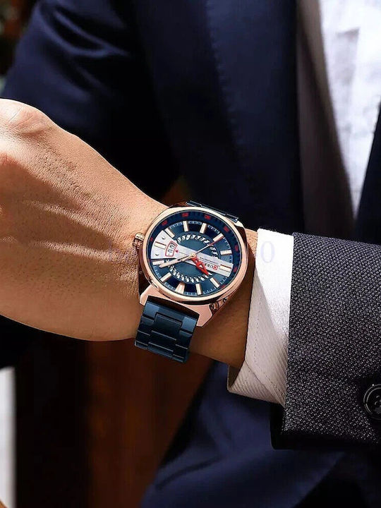 Curren Ανδρικό Ρολόι 44mm Μπαταρίας με Μπλε Μεταλλικό Μπρασελέ