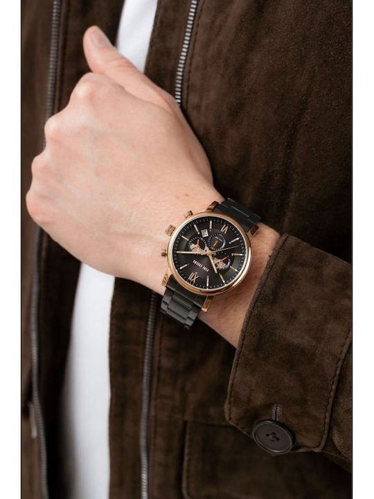 Paul Lorens Мъжки Часовник 44mm На Батерия с Черна Метална Гривна