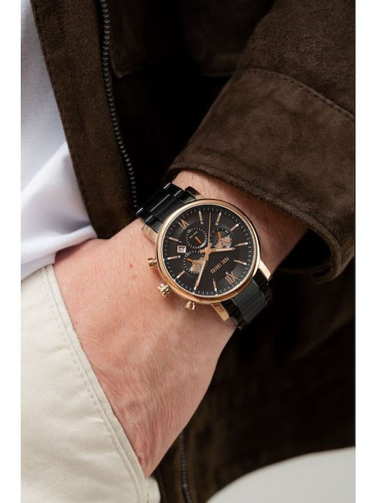 Paul Lorens Мъжки Часовник 44mm На Батерия с Черна Метална Гривна