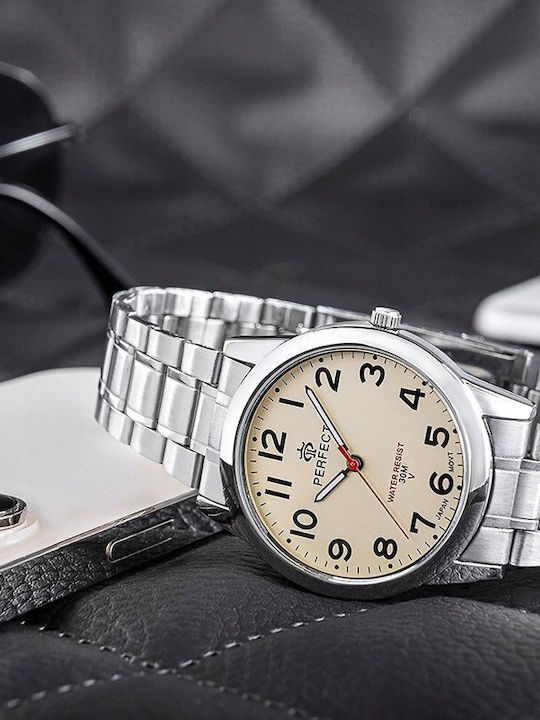 Perfect Men's Battery Watch with Silver Metal Bracelet