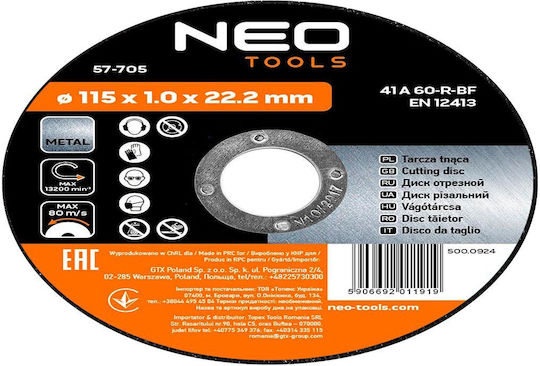 Neo Metal Cutting Disc 115 X 1.0 X 22.2 Mm 41 A60-r-bf 10 Pcs