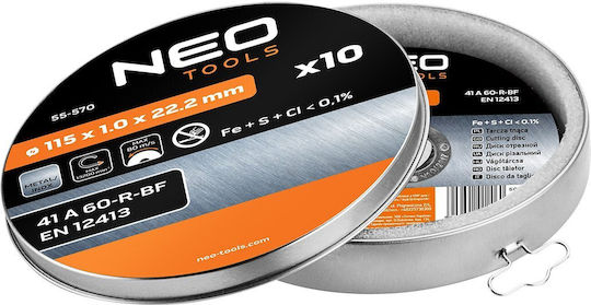 Neo Metal Cutting Disc 115 X 1.0 X 22.2 Mm 41 A60-r-bf Inox 10 Pcs