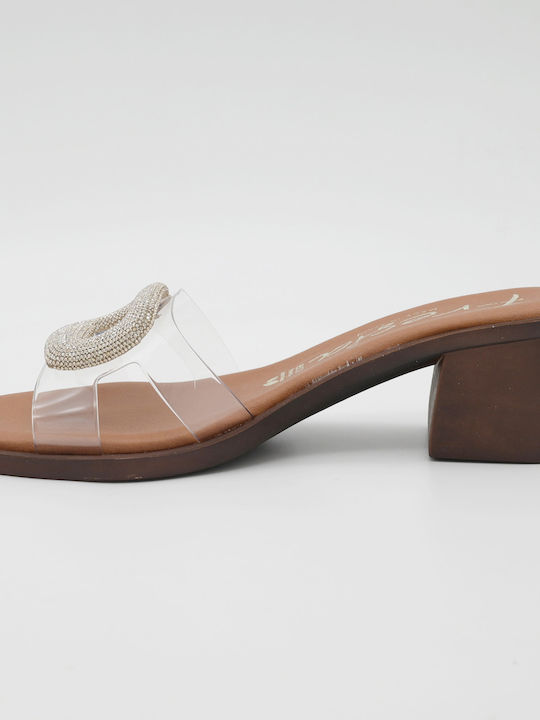 Women's Mules with Chunky Heel in Silver Color