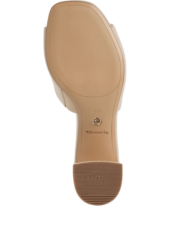 Leather Mules with Low Heel in Pink Colour