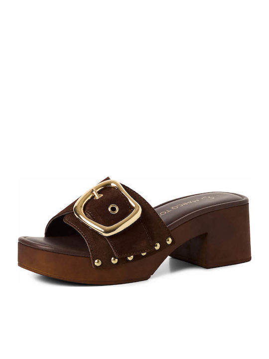 Leather Mules with Low Heel in Brown Colour