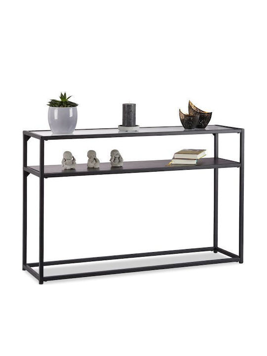 Consolă Metalică cu Suprafață din Sticlă Negru L110xL30xH70.5buc