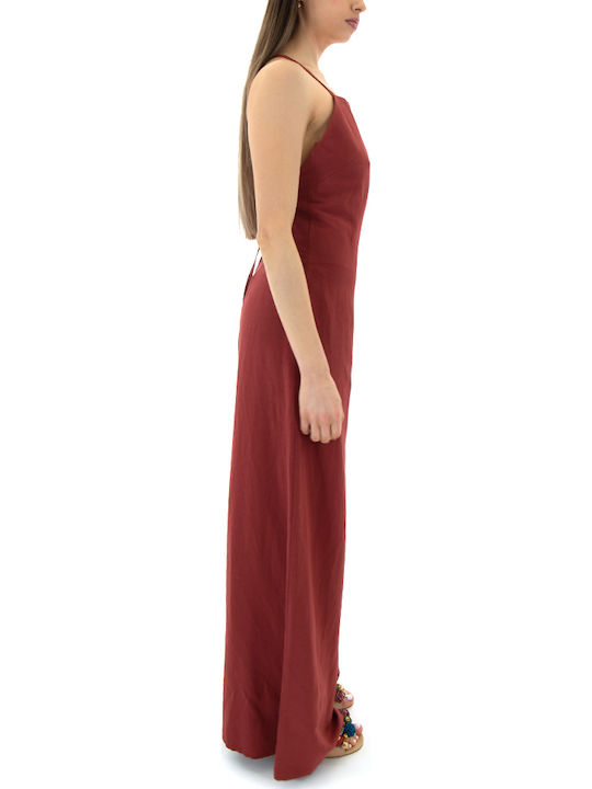 Women's Linen Off-Shoulder One-Piece Jumpsuit Red