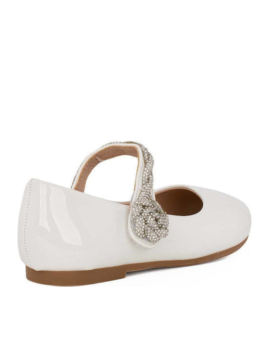 Kids Ballerinas With Hoop & Loop Closure Patent Leather White
