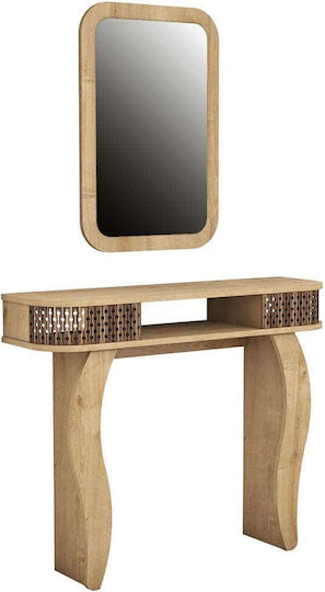 Damla Wooden Console Table with Mirror Oak-walnut L105xW30xH85cm