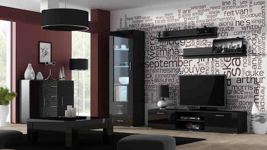 Soho Standvitrine Fürs Wohnzimmer Aus Spanplatte Schwarz Verglast 41x60x192cm