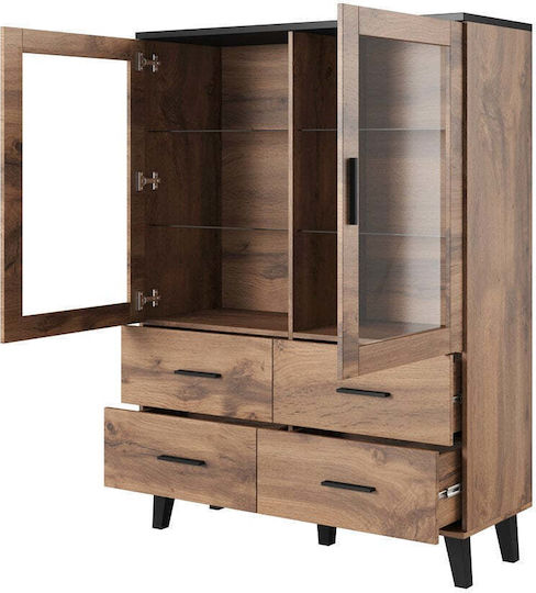 Living Room Display Cabinet Made of Solid Wood with Black Glass 51x17x147cm