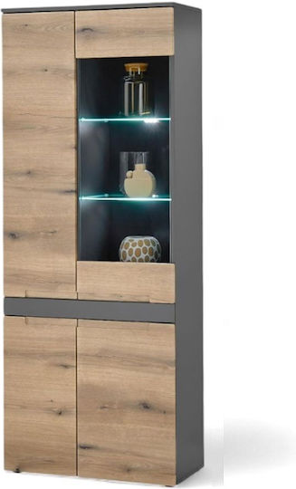 Επιδαπέδια Βιτρίνα από MDF με Τζάμι & Φωτισμό Ανθρακί + Φυσικό 75x38x192cm A_TAYLOR_17