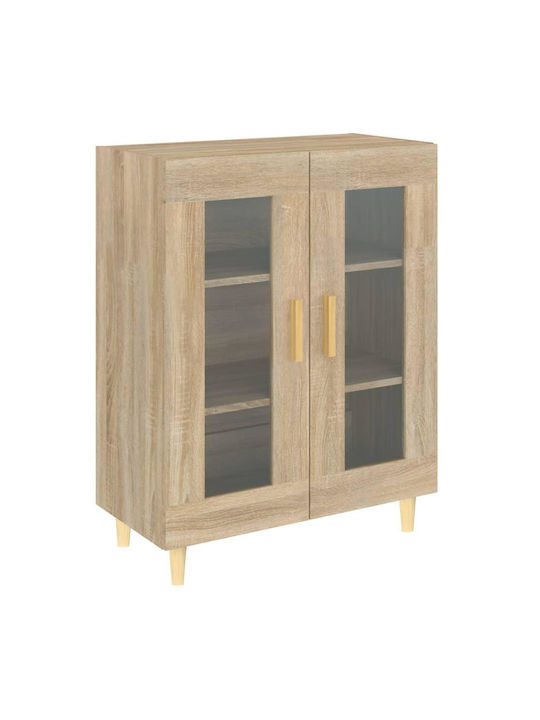 Wall Living Room Display Cabinet made of Particleboard with Glass Beige 69.5x34x90cm