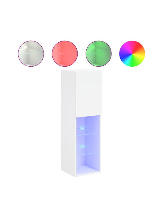 Wall Living Room Display Cabinet made of Particleboard with Glass & Lighting White 30.5x30x102cm