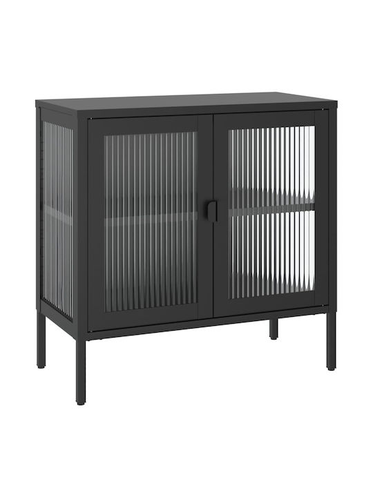 Floor-standing Living Room Display Cabinet made of Metal with Glass Black 70x35x70cm