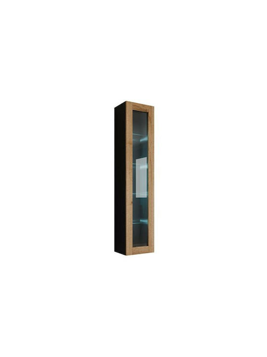Venenou 129 Wall Living Room Display Cabinet made of Particleboard with Glass & Lighting Black 40x30x180cm
