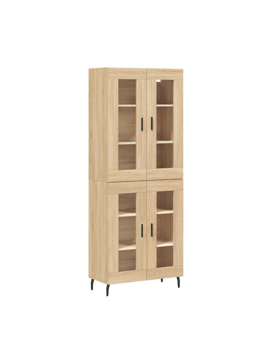 Wall Living Room Display Cabinet made of Particle Board with Glass Beige 34x180cm